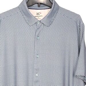Johnston & Murphy XC4 Mens XL Short Sleeve Button Up Performance Shirt Blue Geo